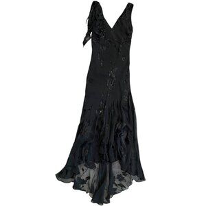 Vintage‎ Xscape Beaded Silk Asymmetric Dress Black 4P Y2K Fairy Vampire Romantic